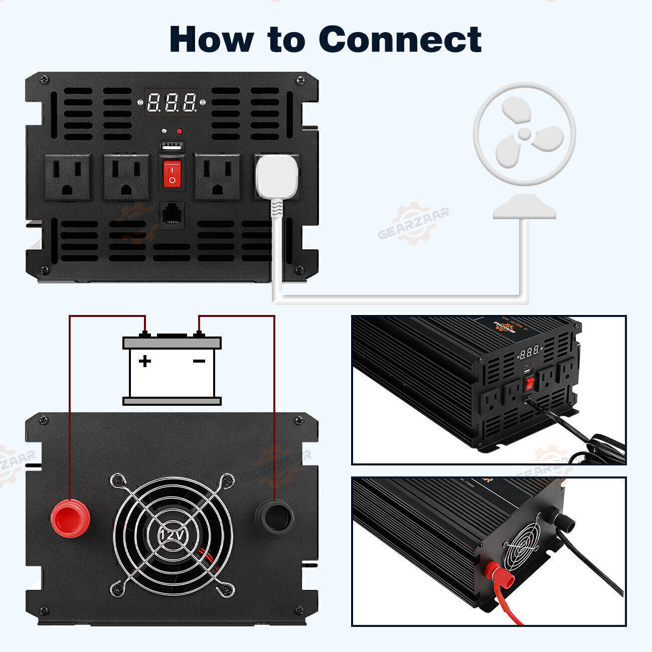 Power Inverter 2000W 4000W 12V DC to 110V 120V AC LCD Cable Car Boat RV D Auto