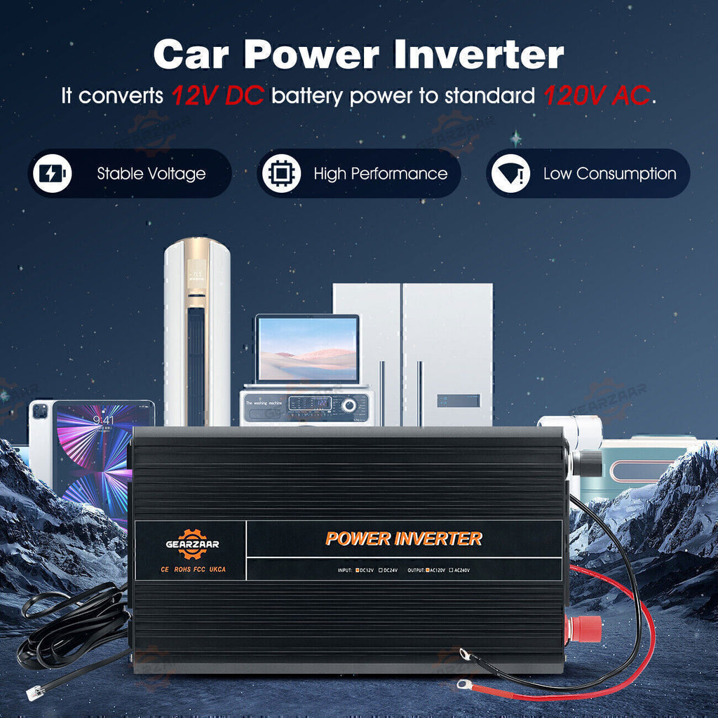 Power Inverter 2000W 4000W 12V DC to 110V 120V AC LCD Cable Car Boat RV D Auto