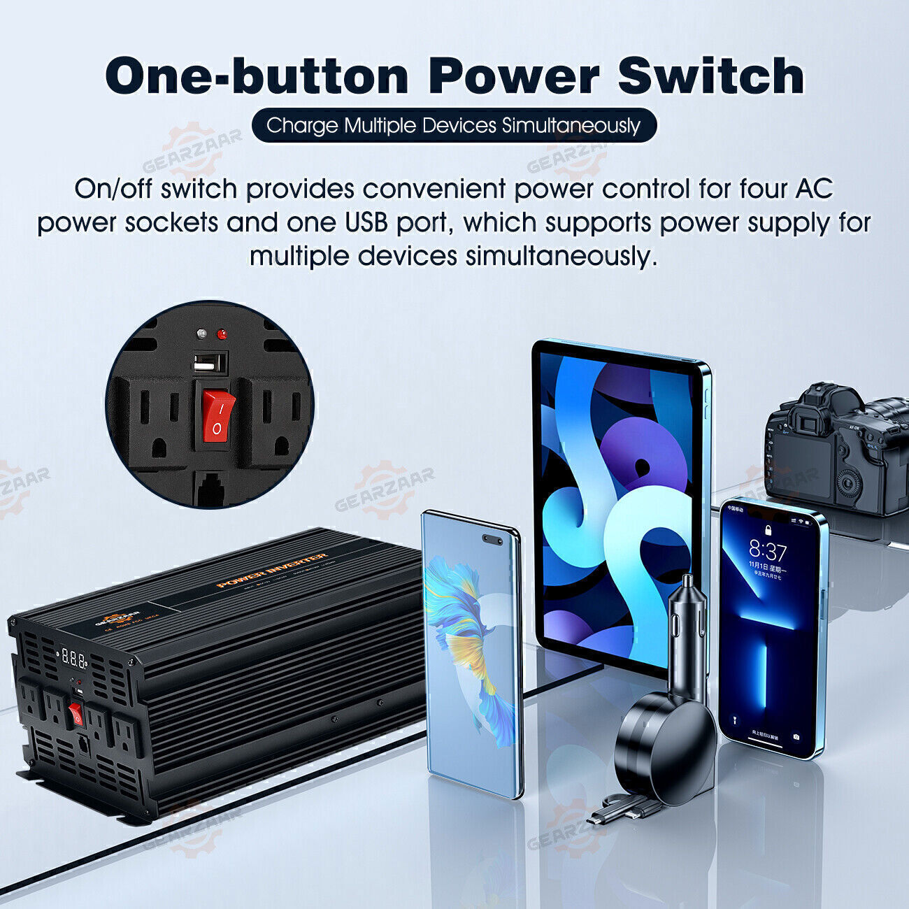 Power Inverter 2000W 4000W 12V DC to 110V 120V AC LCD Cable Car Boat RV D Auto