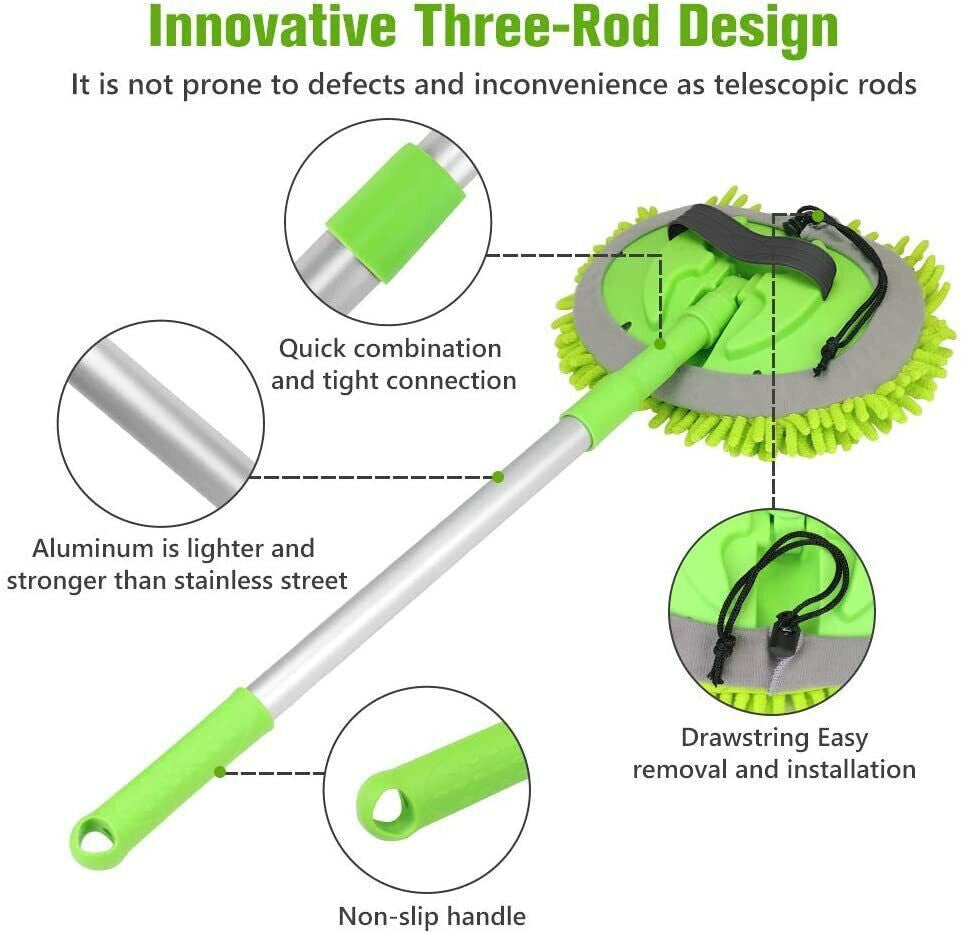 Adjustable Telescopic Car Wash Brush Kit Mop Long Handle Vehicle Cleaning Tool -