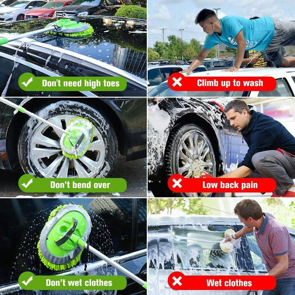 Adjustable Telescopic Car Wash Brush Kit Mop Long Handle Vehicle Cleaning Tool -