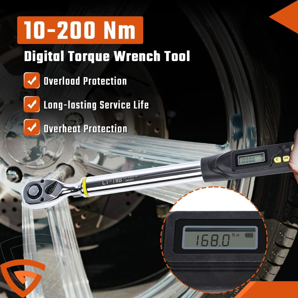 Digital Torque Wrench Adjustable Electric Torque Wrench-tool 1/2" Drive 10-200NM