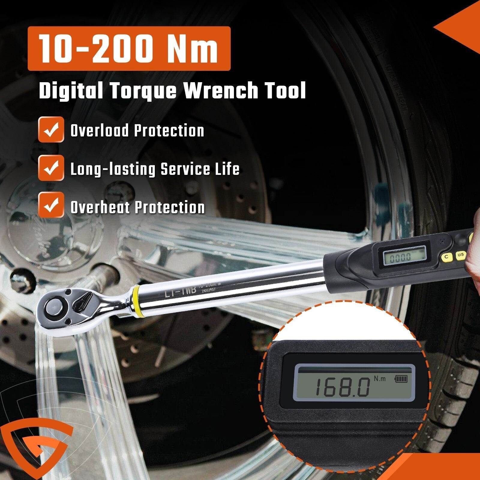 Digital Torque Wrench Adjustable Electric Torque Wrench-tool 1/2" Drive 10-200NM