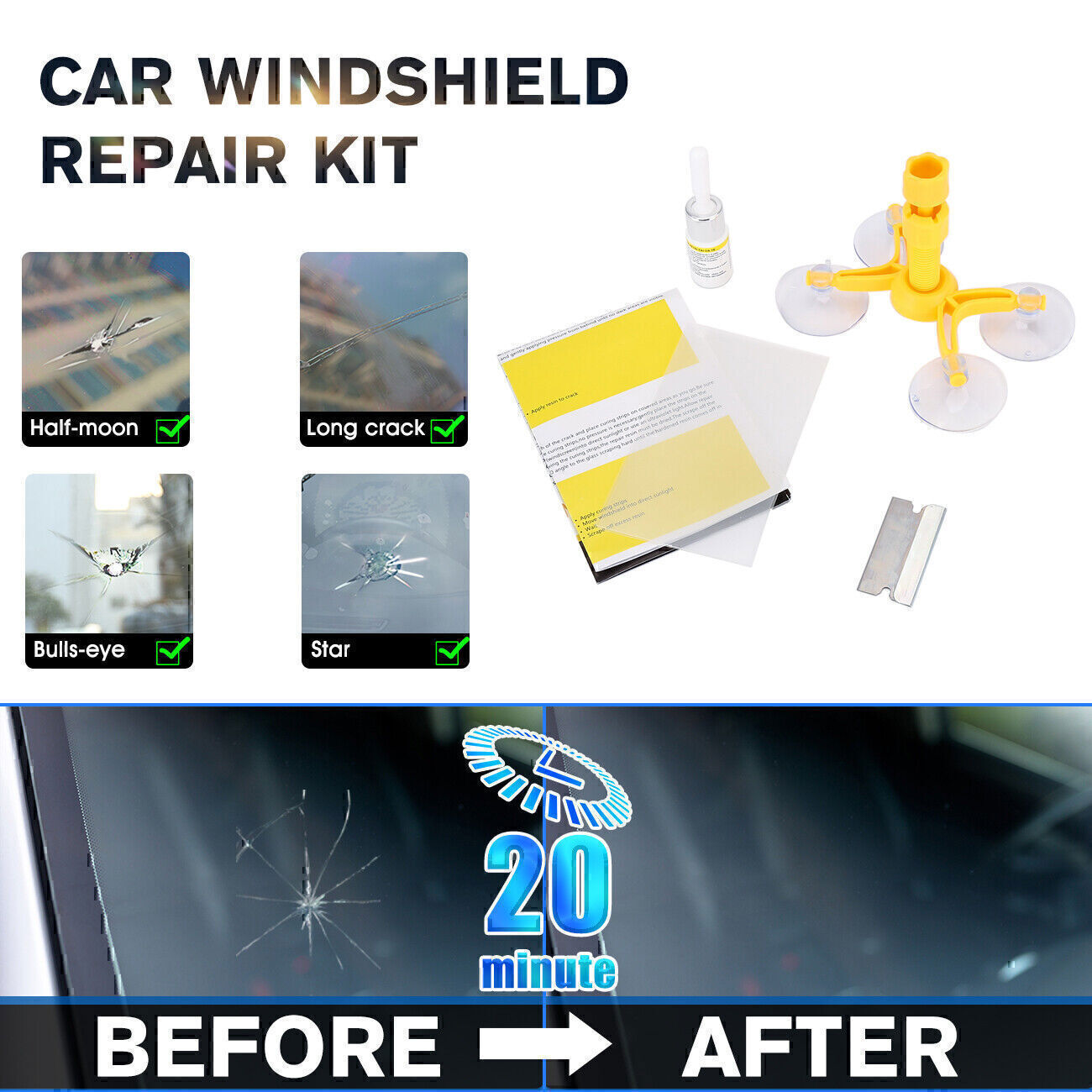 Car Windshield Repair Kit Fit Auto Glass Nano Crack Repair Fluid Windshield!
