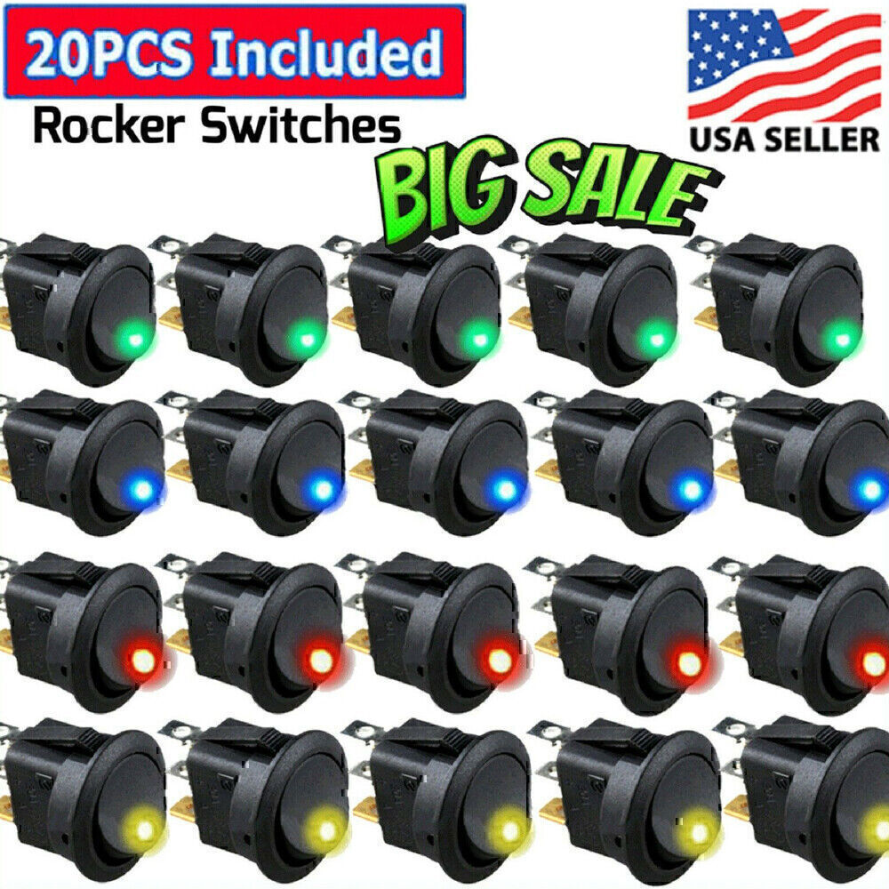 20PCS ROCKER SWITCH Toggle 12V Led Light Car Auto Boat Round ON/ OFF SPST 20 AM!
