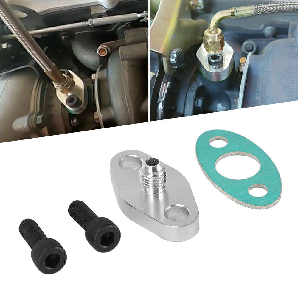 Turbo Oil Feed Line Flange Gasket 4AN 4 AN Fitting Adapter For T3 T4 T04E