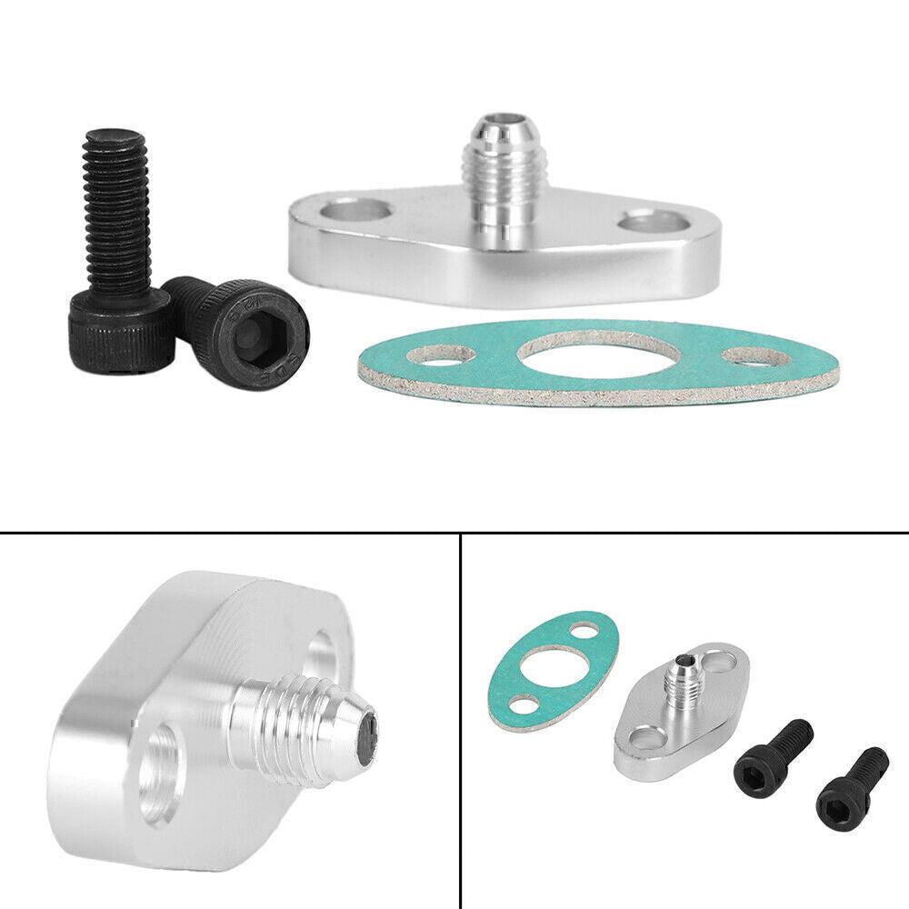Turbo Oil Feed Line Flange Gasket 4AN 4 AN Fitting Adapter For T3 T4 T04E