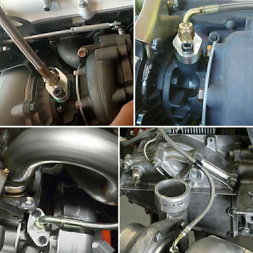 Turbo Oil Feed Line Flange Gasket 4AN 4 AN Fitting Adapter For T3 T4 T04E