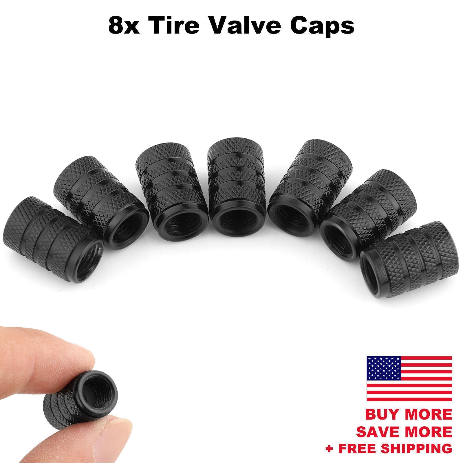 8x Universal Tire Valve Stem Caps Kit For Car, Truck Standard Fitting (Black)