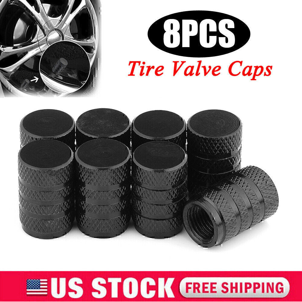 8x Universal Tire Valve Stem Caps Kit For Car, Truck Standard Fitting (Black)