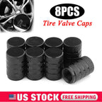 8x Universal Tire Valve Stem Caps Kit For Car, Truck Standard Fitting (Black)