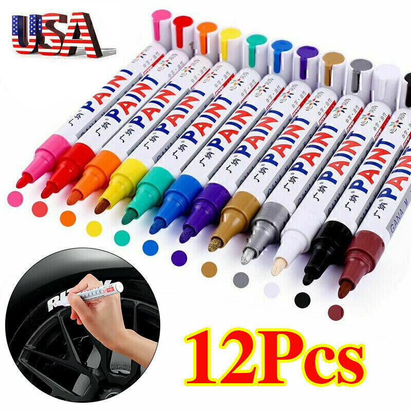 12 Paint Pen Marker Waterproof Permanent Car Tire Lettering Rubber Rock Glass US