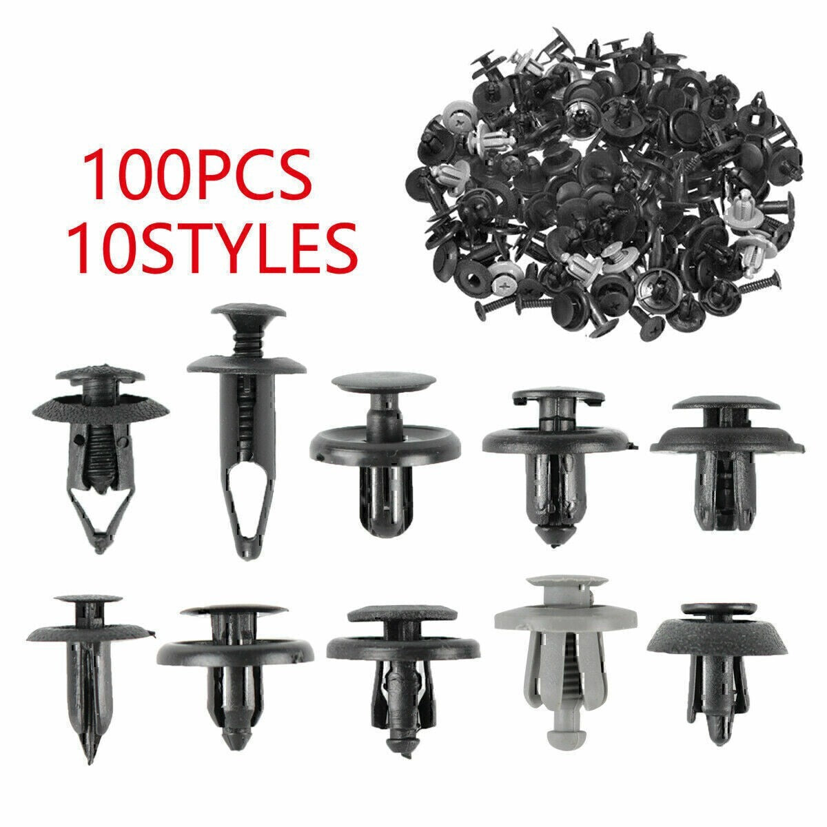 100PCS Universal Fender Clips Trim Push Pin Rivet Bumper Fastener Panel Retainer