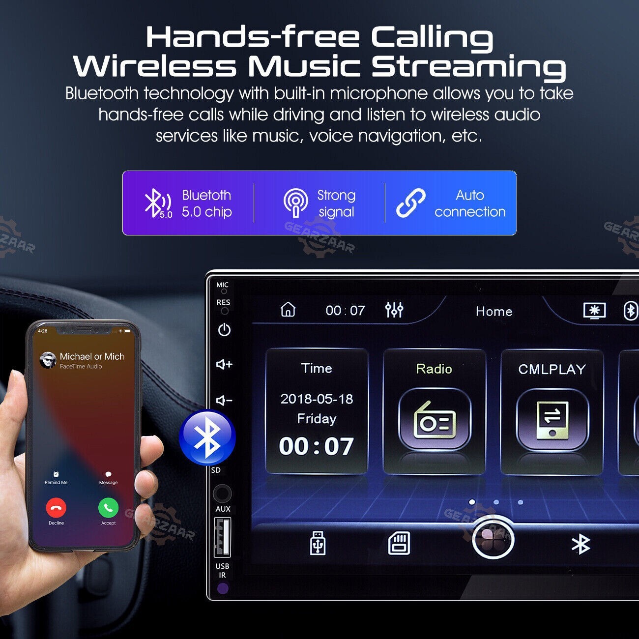 7" Car Radio Apple Andriod Carplay Car Stereo Touch Screen Double 2Din+Camera US