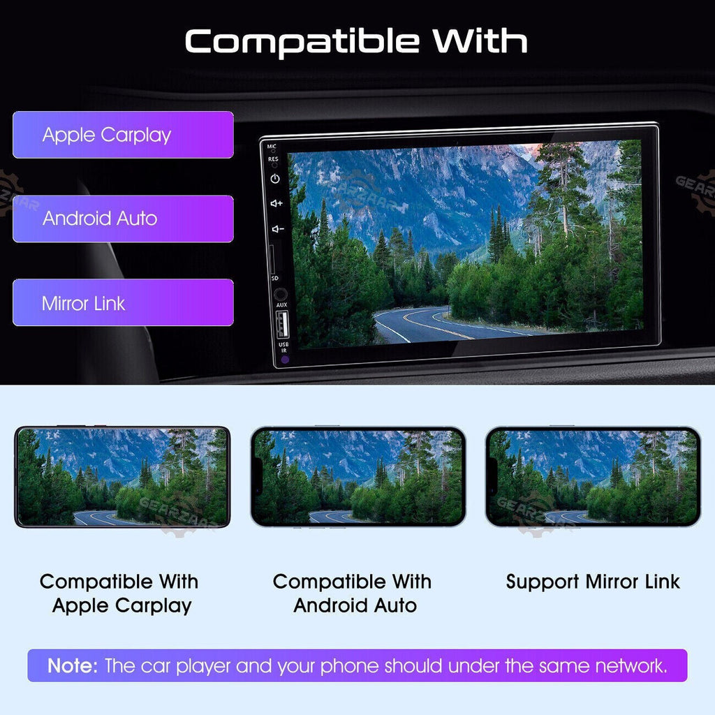 7" Car Radio Apple Andriod Carplay Car Stereo Touch Screen Double 2Din+Camera US