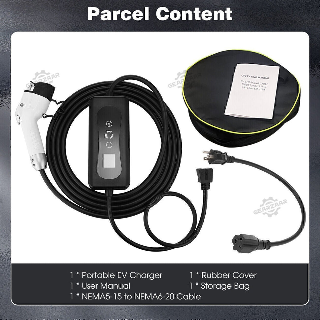 EV Charger 16A Electric Car Portable Charging Cable NEMA6-20 EVSE 110V-220V US