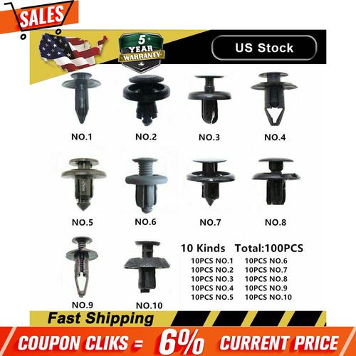 100Pack Fender Clips Trim Car Auto Push Pin Rivet Bumper Fastener Panel Retaine!