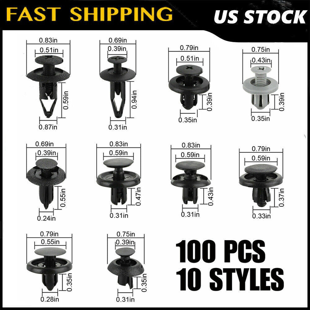 100Pack Fender Clips Trim Car Auto Push Pin Rivet Bumper Fastener Panel Retaine!
