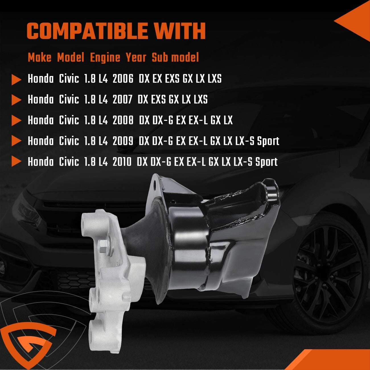 For 2006-2010 Honda Civic 1.8L Right Engine Motor Mount Hydraulic A4530 9280 /