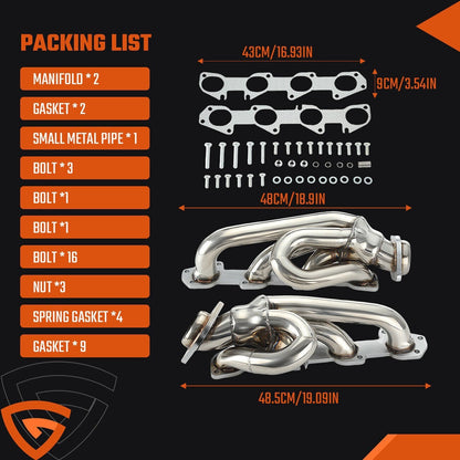 Shorty Stainless Performance Exhaust Headers For Dodge Ram 1500 09-18 5.7L HEMI