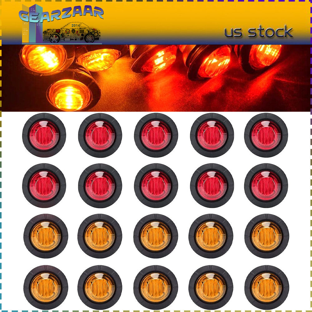 20x 3/4" Marker Lights LED Truck Trailer Round Side Bullet Light Amber &Red Lamp