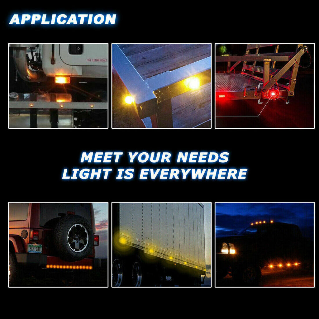 20x 3/4" Marker Lights LED Truck Trailer Round Side Bullet Light Amber &Red Lamp