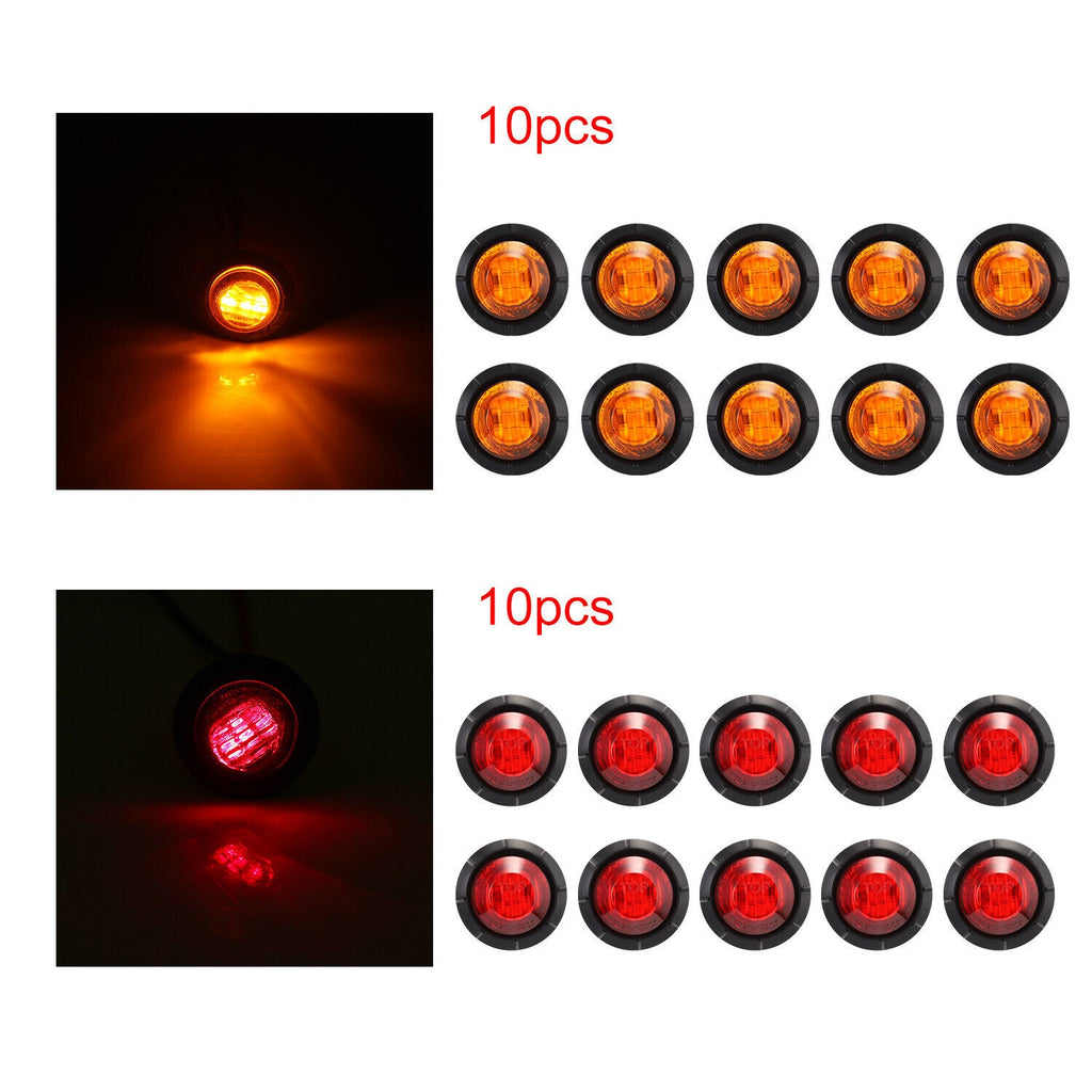 20x 3/4" Marker Lights LED Truck Trailer Round Side Bullet Light Amber &Red Lamp
