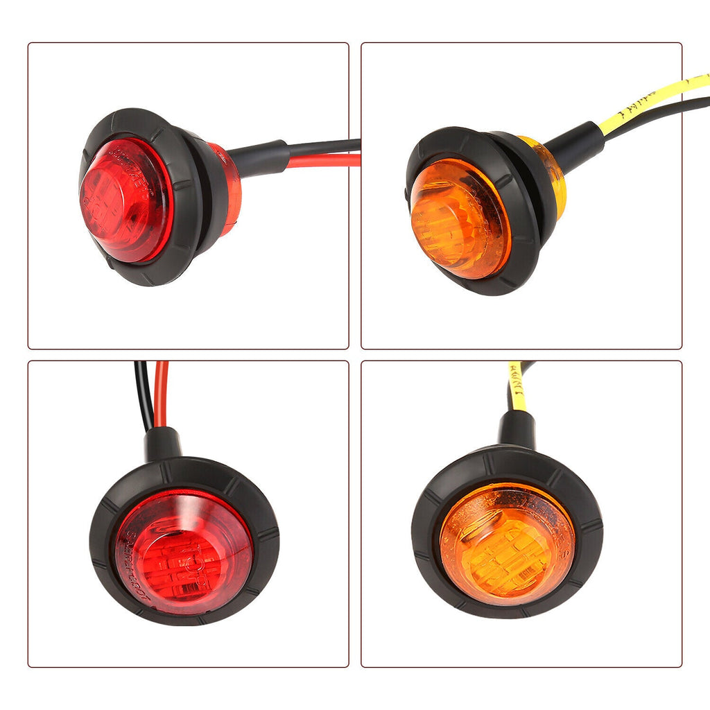 20x 3/4" Marker Lights LED Truck Trailer Round Side Bullet Light Amber &Red Lamp