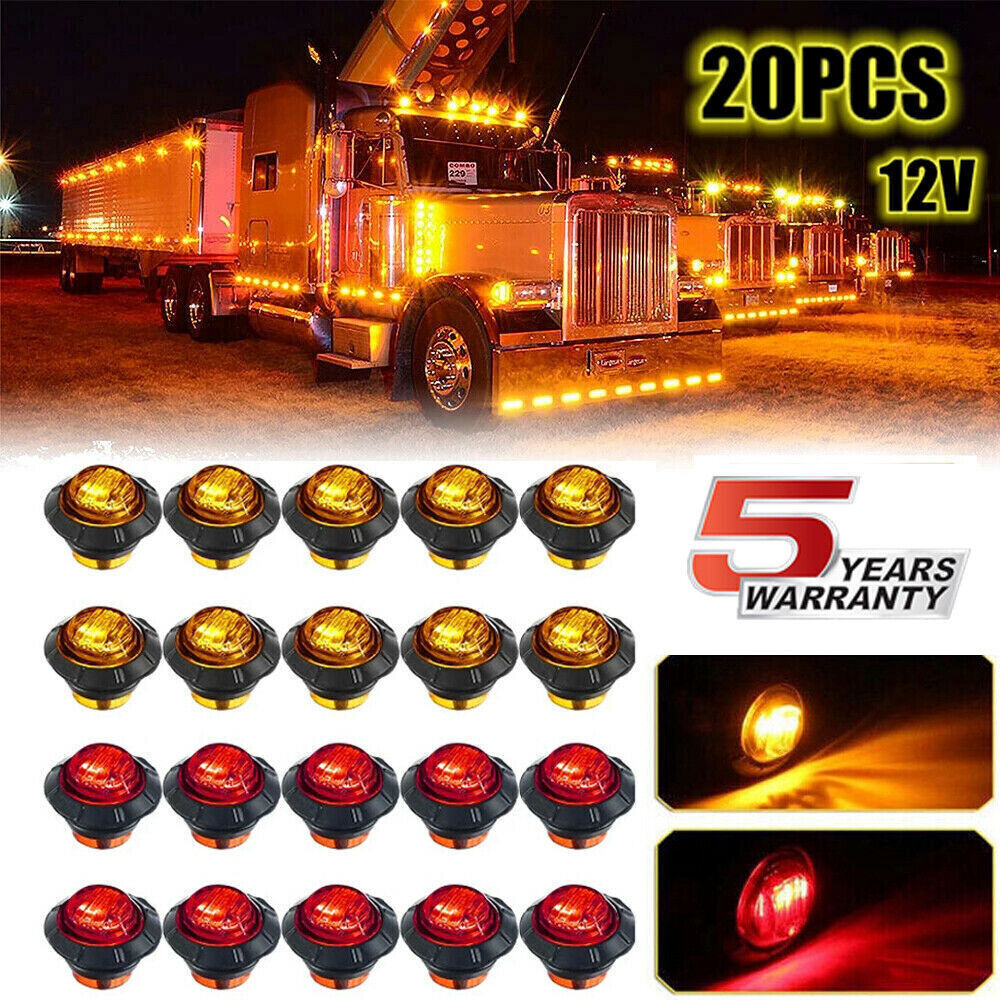 20x 3/4" Marker Lights LED Truck Trailer Round Side Bullet Light Amber &Red Lamp
