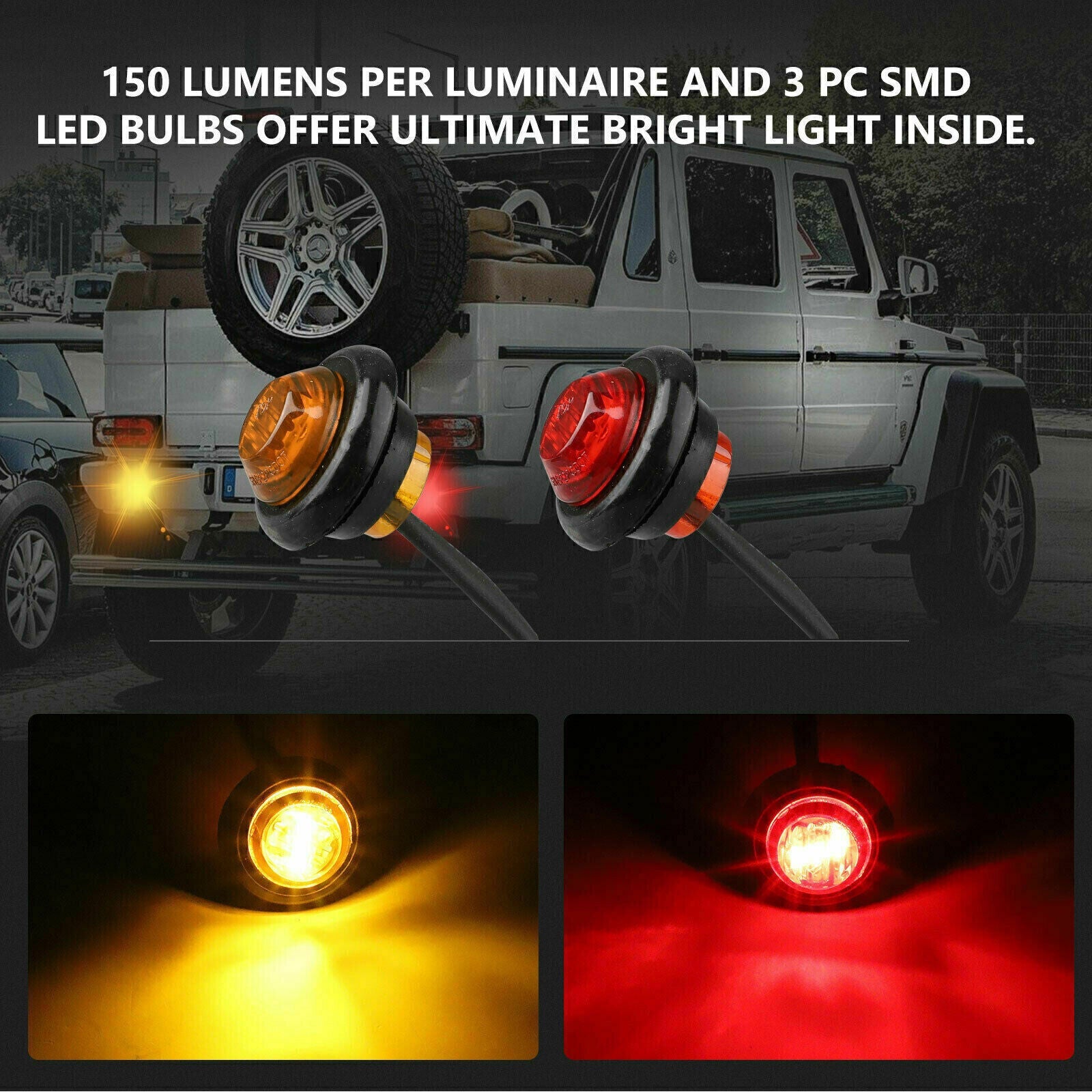 20x 3/4" Marker Lights LED Truck Trailer Round Side Bullet Light Amber &Red Lamp