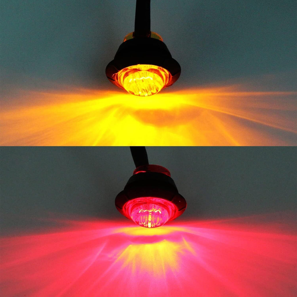 20x 3/4" Marker Lights LED Truck Trailer Round Side Bullet Light Amber &Red Lamp