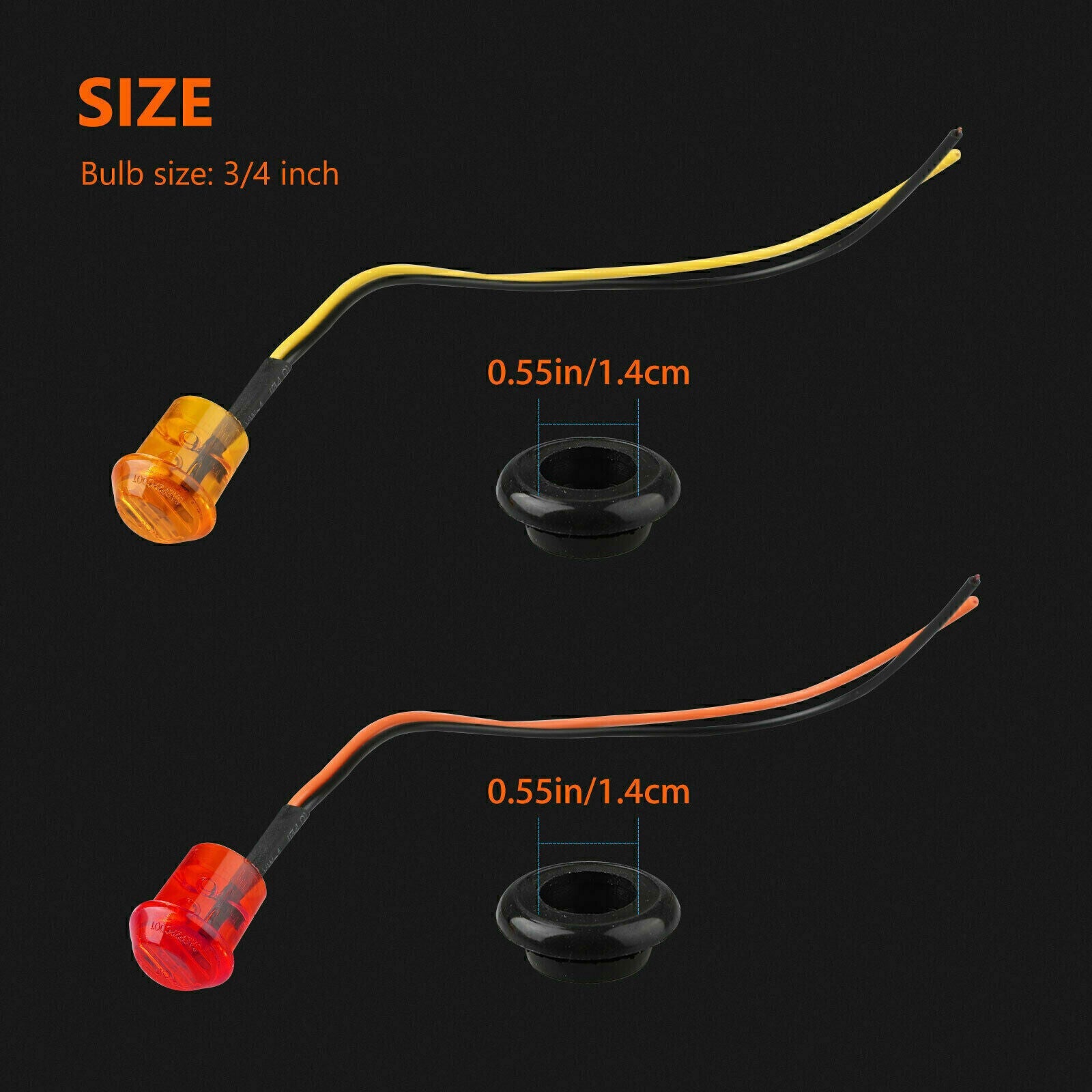 20x 3/4" Marker Lights LED Truck Trailer Round Side Bullet Light Amber &Red Lamp