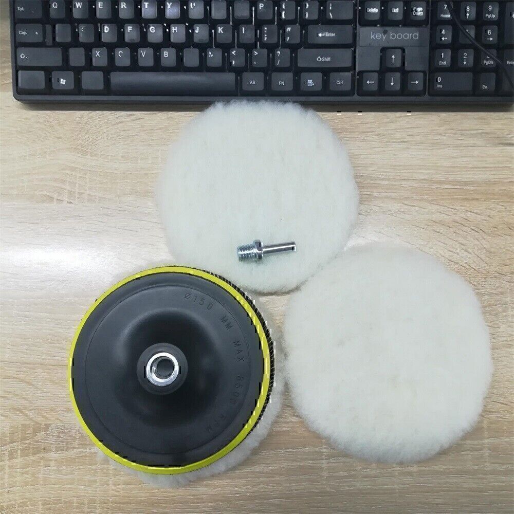 5PCS 6" Buffing Polishing Pad Wool Wheel Mop Kit For Car Polisher Drill Adapter!