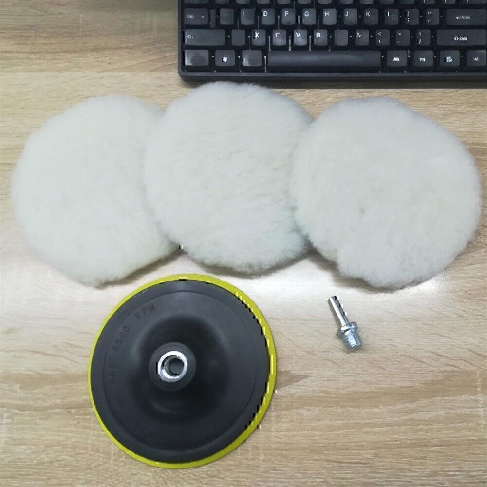 5PCS 6" Buffing Polishing Pad Wool Wheel Mop Kit For Car Polisher Drill Adapter!