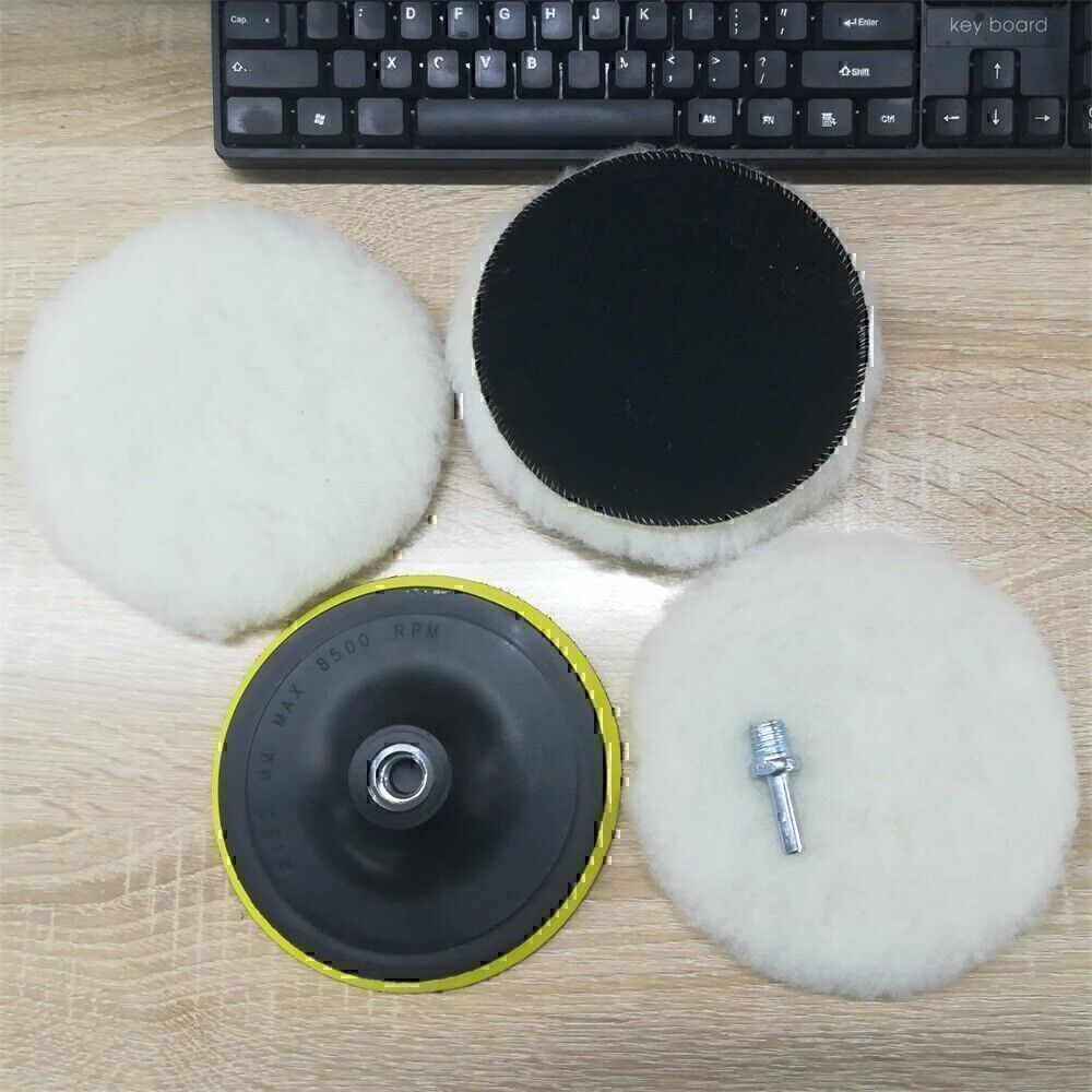 5PCS 6" Buffing Polishing Pad Wool Wheel Mop Kit For Car Polisher Drill Adapter!