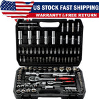 108Pcs Mechanics Tools - Kit 6-Point Socket Ratchet Wrench Set Repair Tool Case