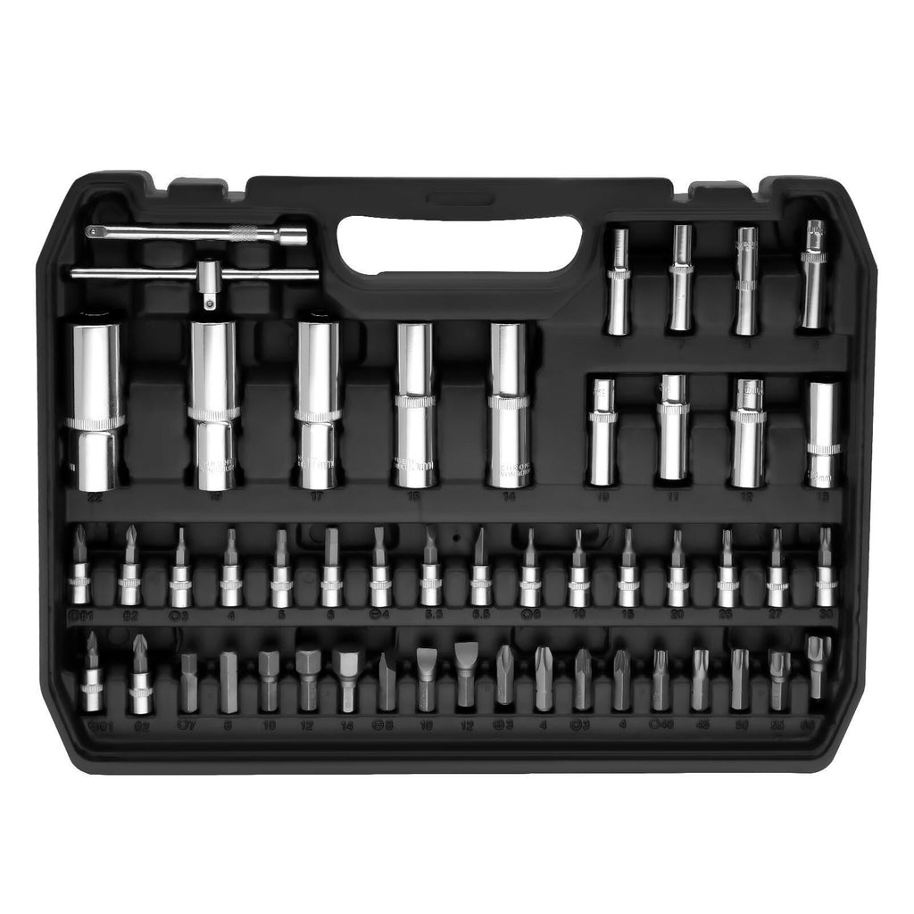 108Pcs Mechanics Tools - Kit 6-Point Socket Ratchet Wrench Set Repair Tool Case