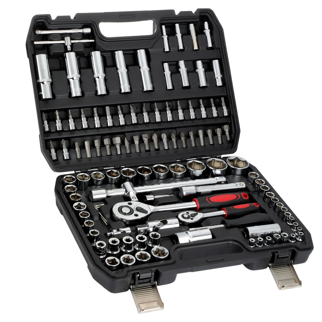 108Pcs Mechanics Tools - Kit 6-Point Socket Ratchet Wrench Set Repair Tool Case