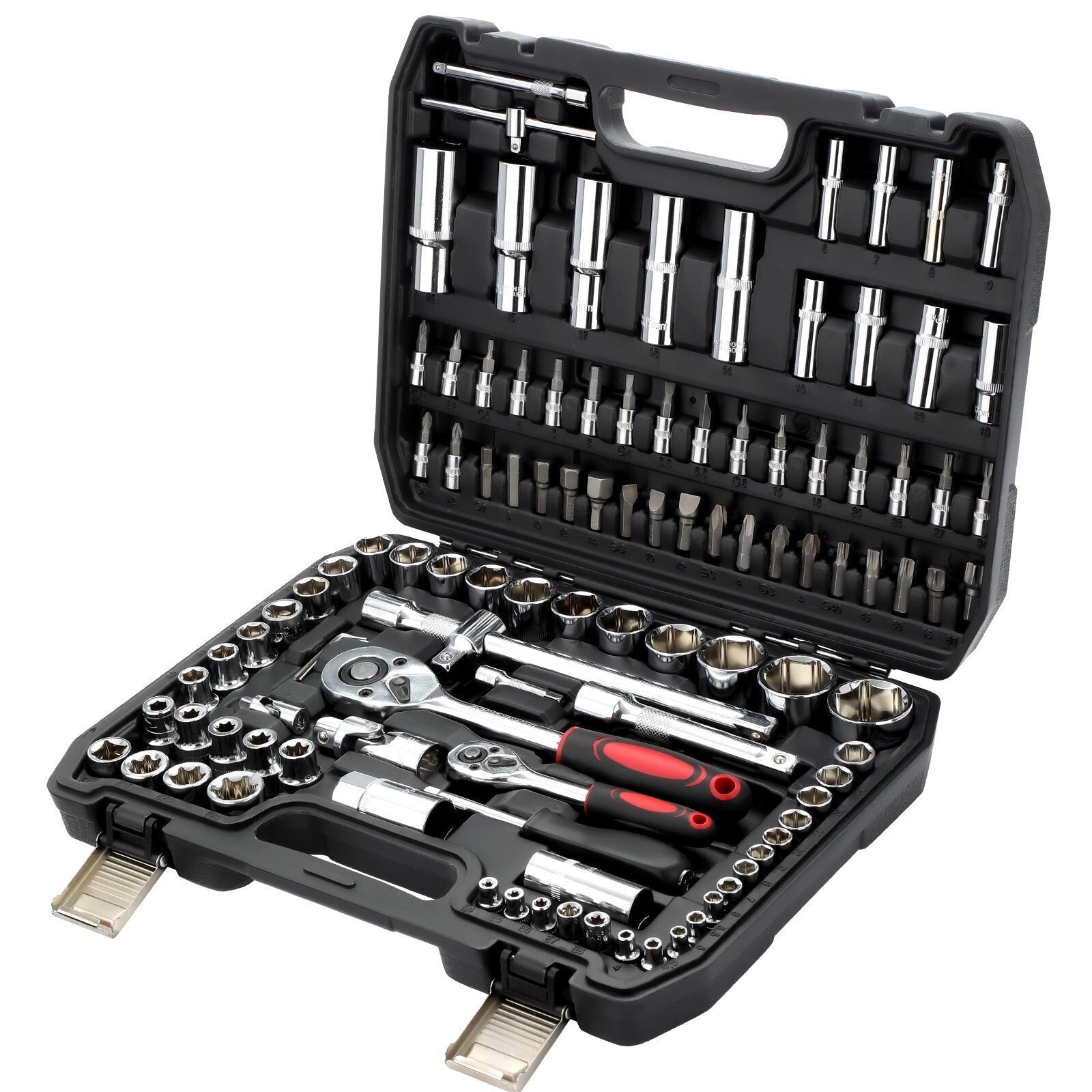 108Pcs Mechanics Tools - Kit 6-Point Socket Ratchet Wrench Set Repair Tool Case
