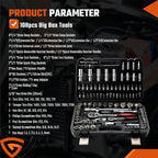 108Pcs Mechanics Tools - Kit 6-Point Socket Ratchet Wrench Set Repair Tool Case