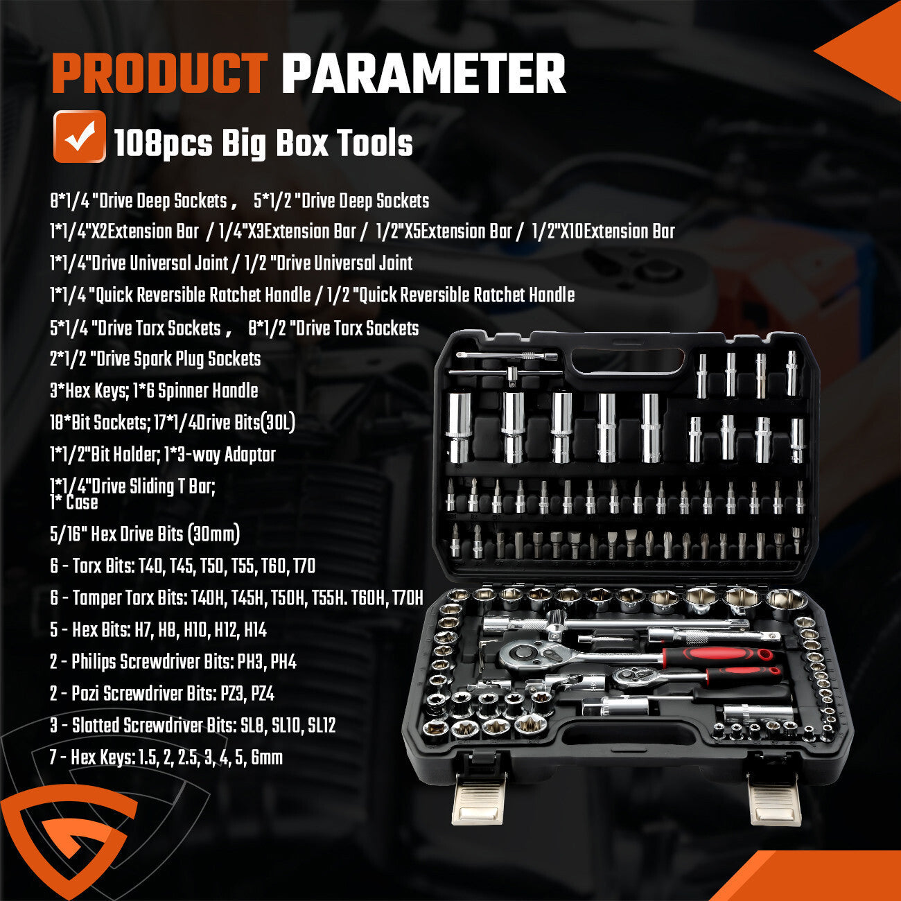 108Pcs Mechanics Tools - Kit 6-Point Socket Ratchet Wrench Set Repair Tool Case