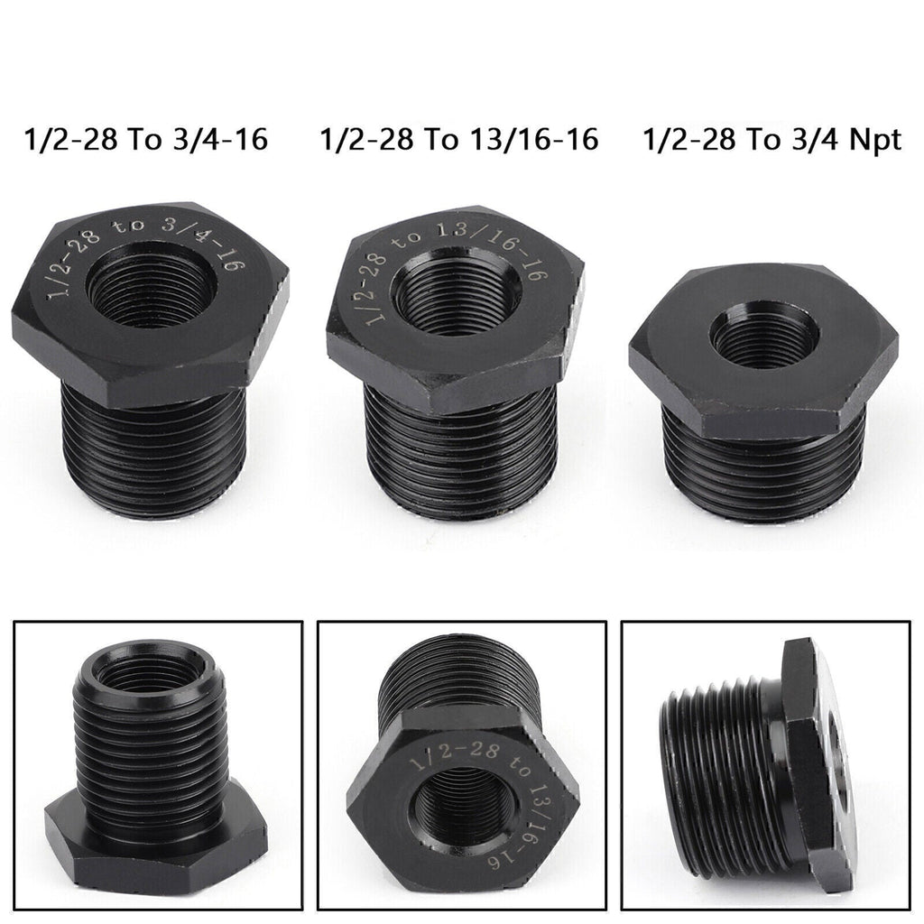 3PCS 1/2-28 to 3/4-16, 13/16-16, 3/4 NPT Thread Oil Filter Adapters Black US*