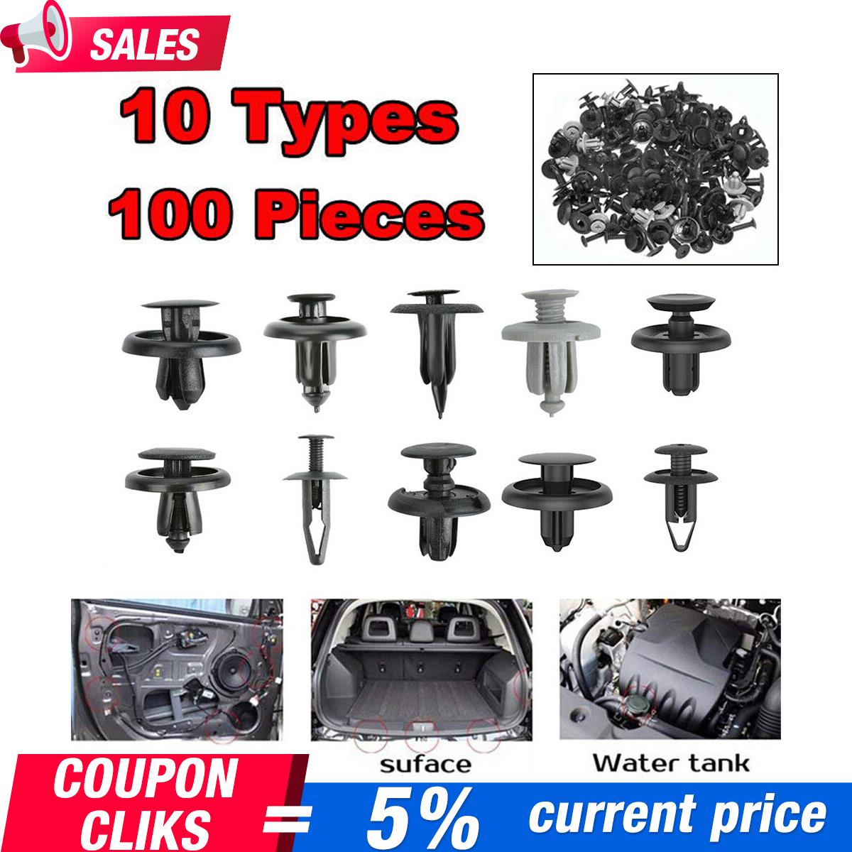 100x Trunk Screw Rivets Car Bumper Fender for Auto Plastic Fastener Clips-Set