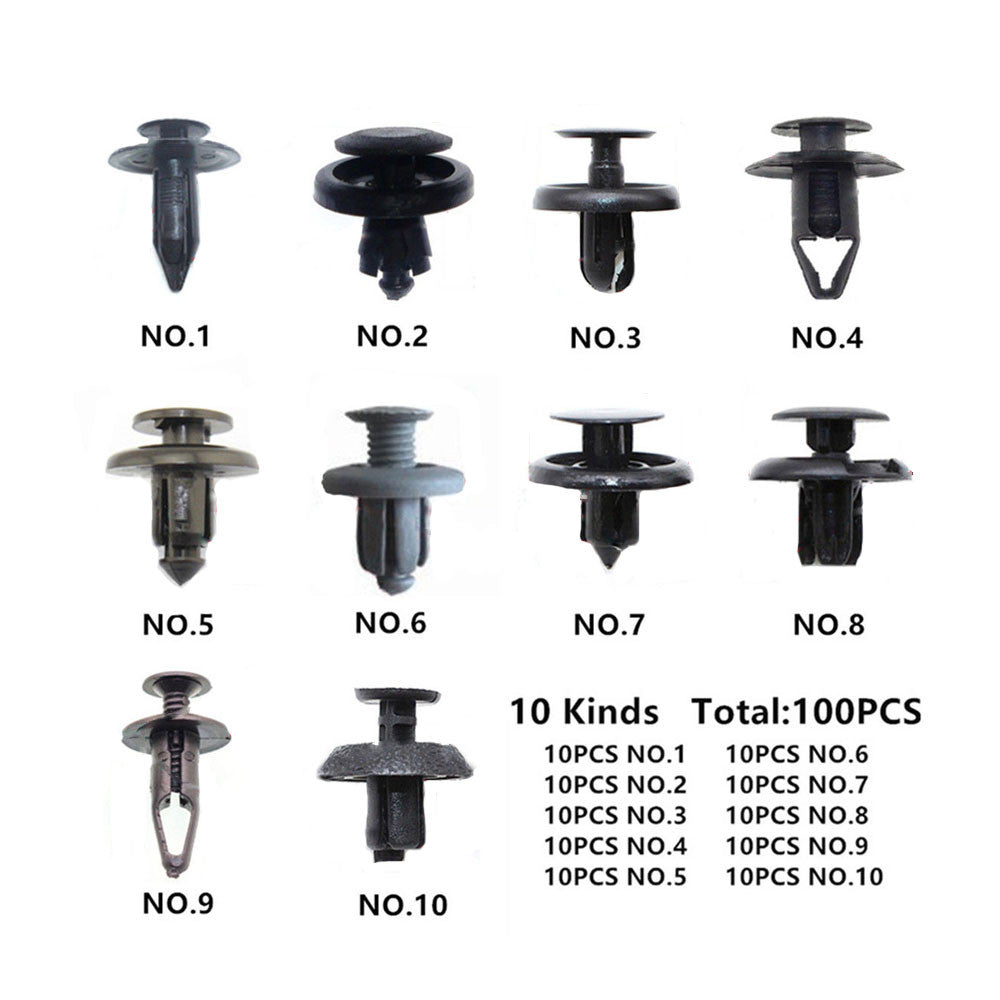 100x Trunk Screw Rivets Car Bumper Fender for Auto Plastic Fastener Clips-Set
