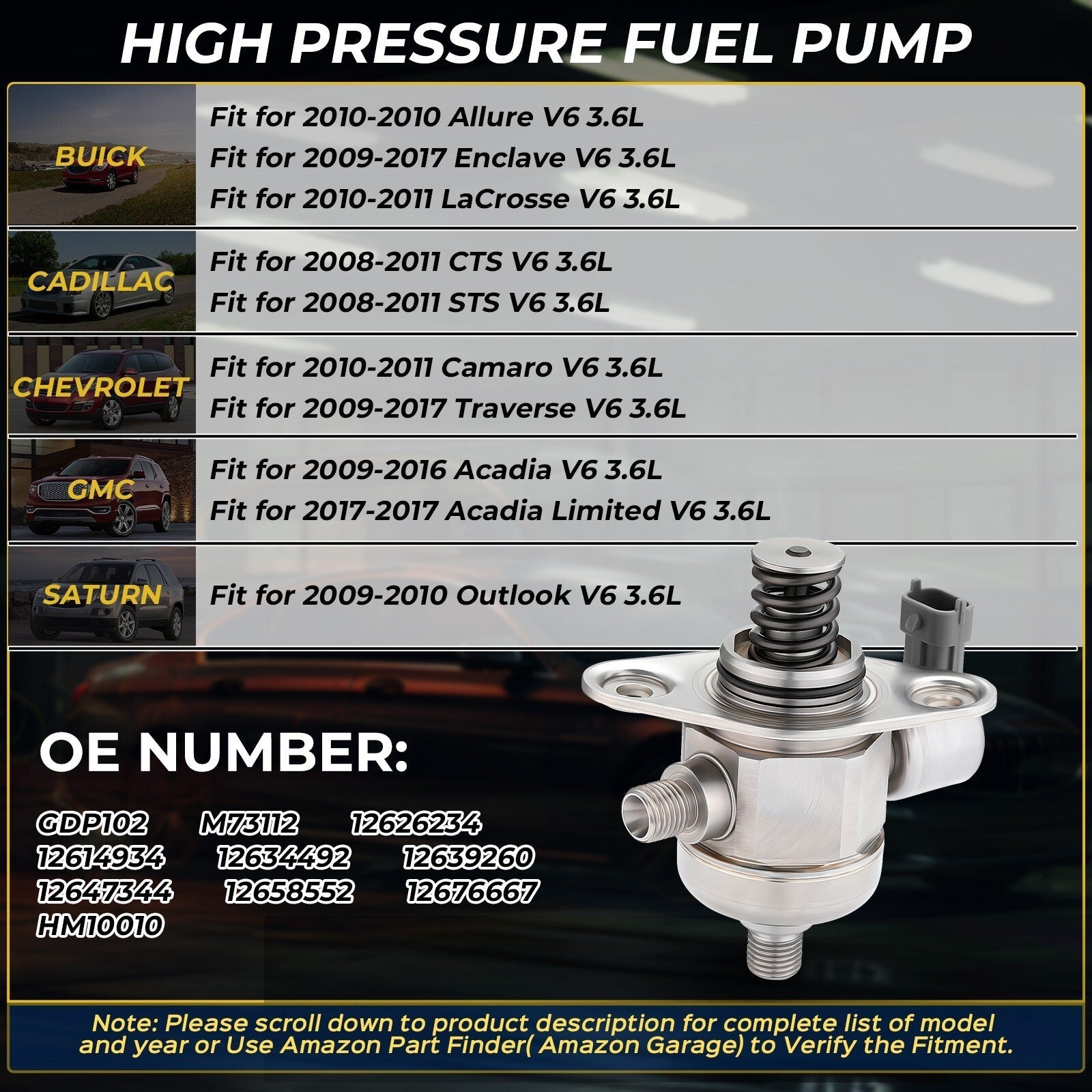 High Pressure Fuel Pump For Chevy Traverse GMC Acadia Buick Enclave 3.6 12676667
