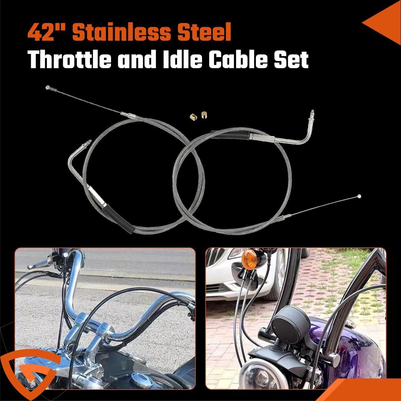42" Stainless Steel Throttle and Idle Cable Fit for Harley Davidson 56579-02A