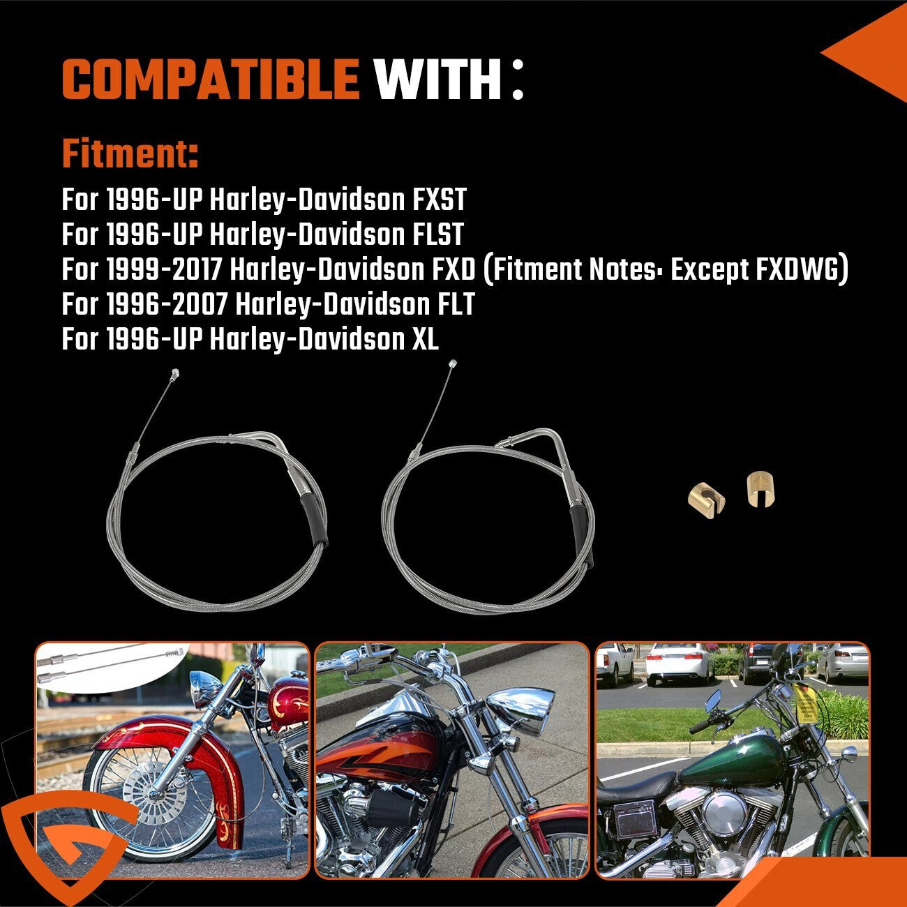 42" Stainless Steel Throttle and Idle Cable Fit for Harley Davidson 56579-02A