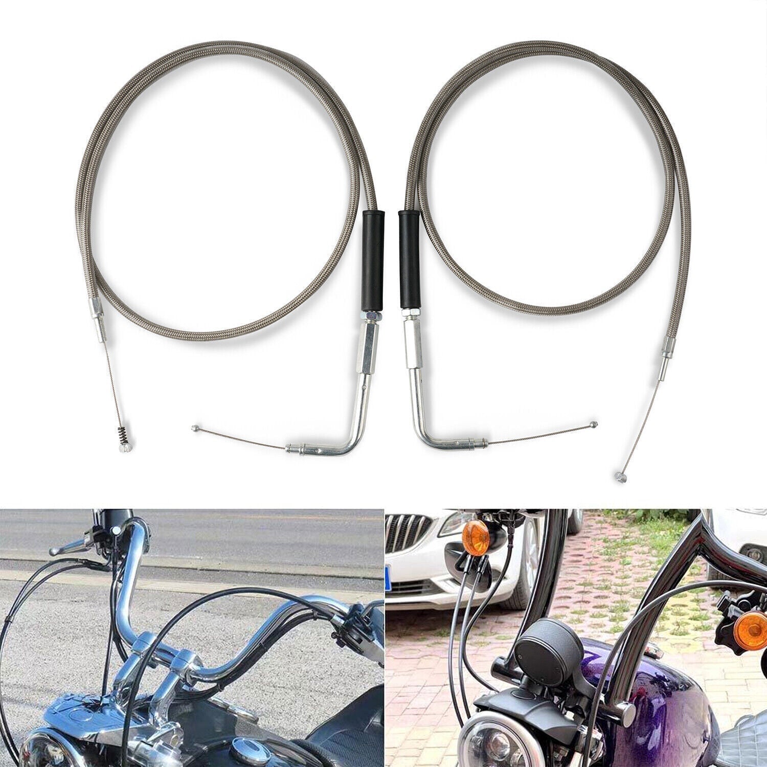 Stainless Steel Throttle and Idle Cable Set fits Harley Davidson 42" A