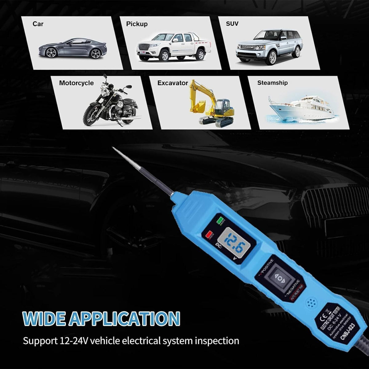 Digital Automotive Power Probe Circuit Tester with Long Test Lead