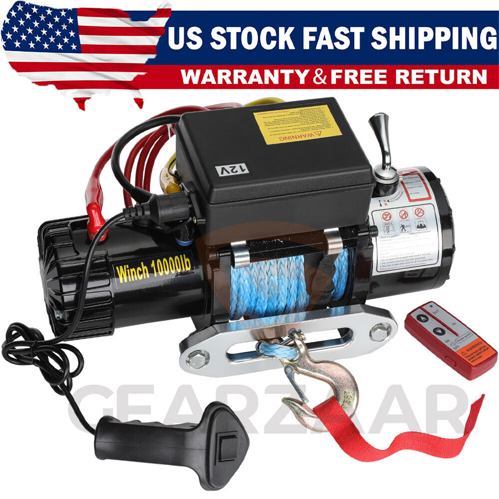 Electric Winch Truck 10,000 lb Synthetic Rope Remote Control Off-Road 4WD Kit-